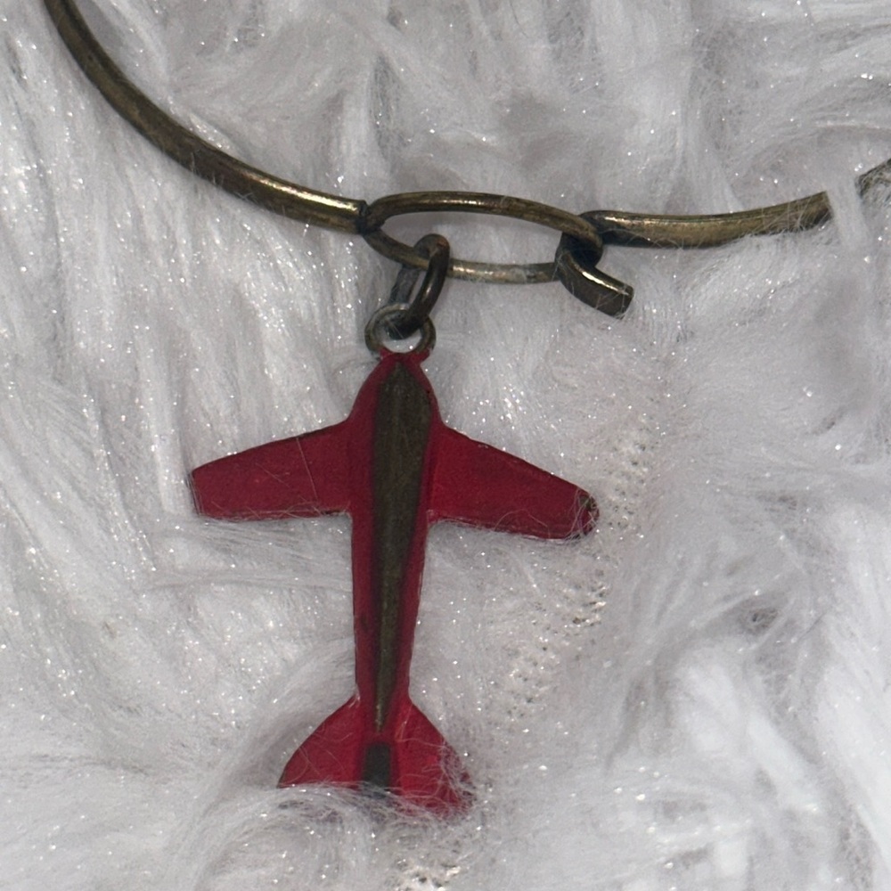 Hand Painted Airplane Charm Bracelet Red